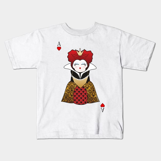 Kokeshi card Queen of Hearts Kids T-Shirt by Pendientera